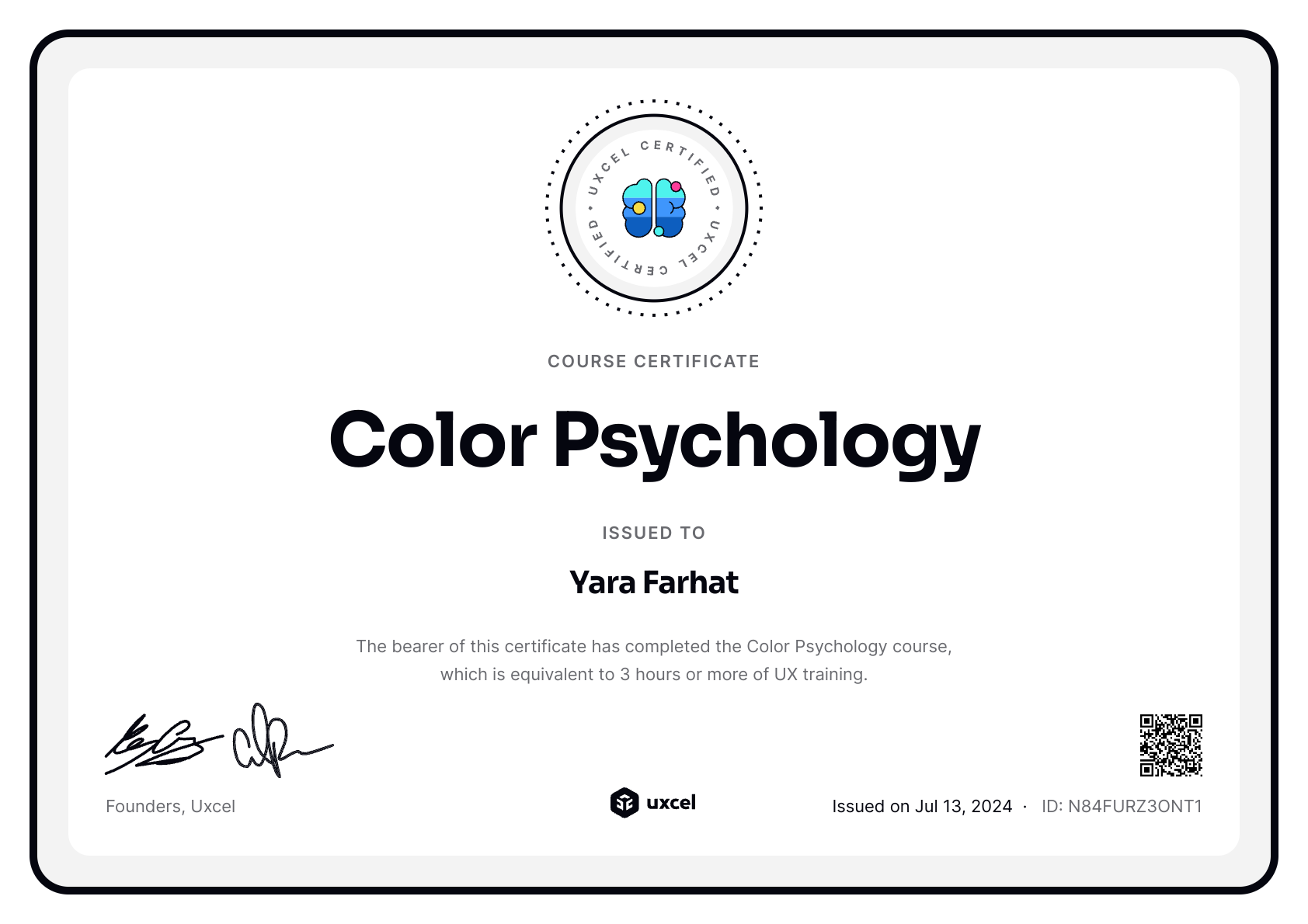 Yara Farhat's certificate